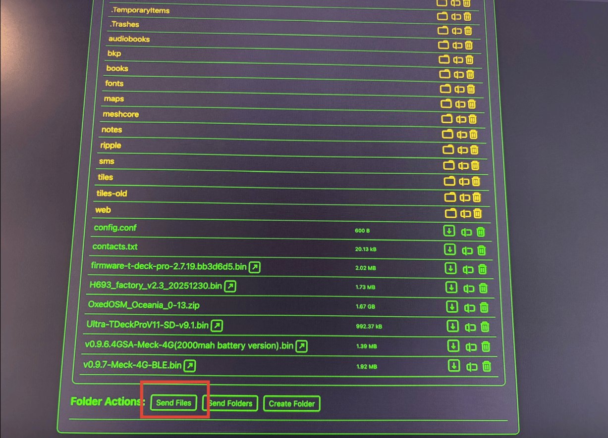 SD card file list with Send Files button