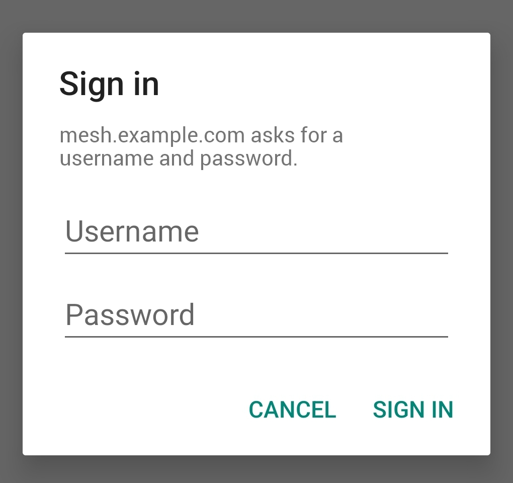 mc-webui Android app - sign-in dialog for a server that requires a password