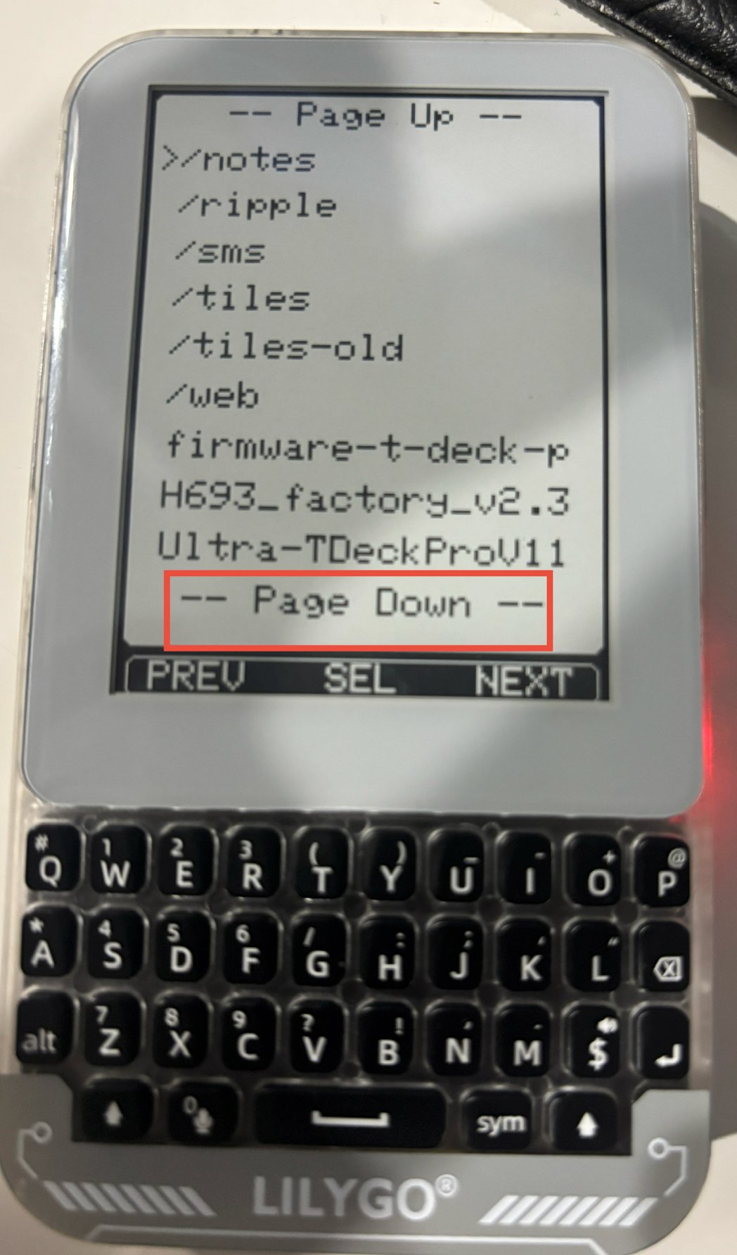 Page Down to find file